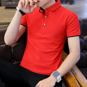 Men’s Casual Cotton Polo Shirt | Short Sleeve Patchwork Polo T-Shirt with Turn Down Collar & Zipper Design 2 1046521266526