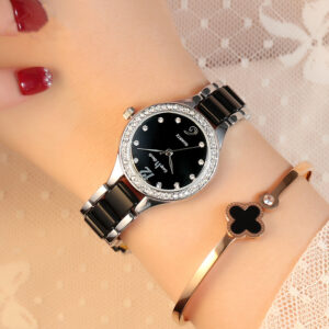 Luxury Women’s Quartz Watch with Diamond Dial | Elegant Ceramic Strap Ladies Wristwatch Gift