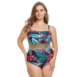 Swimsuit Women Plus Size One-Piece Swimwear with Print Strapless