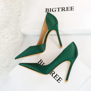 Deal of the day 96 Thin heeled super high heels with shallow side hollow snake pattern silk high heels for women