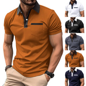 Men's Slim Fit Polo Shirt | Casual Short Sleeve Lapel T-Shirt with Pocket Design