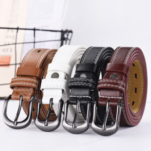 Women's & Men's Slim Hollow Out PU Leather Belt | Korean Style Casual Waist Belt with Alloy Buckle