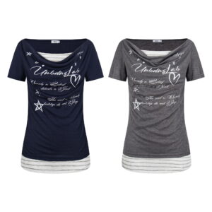 Women's Fake Two-Piece Slim Fit Casual Short Sleeve Minimalist Letter Print T-Shirt 4 65BD7FDBD0648C18FC9A0A4D770FCC96 1
