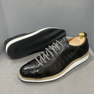 European Style Men's Casual Shoes Real Cow Leather Green Black Fashion Designer Luxury Crocodile Print Street Flat Shoes for Men 3 715C4F5DB94CDAA2C515F3628EEFB222