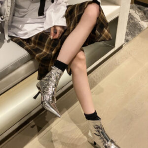 Zipper women's Martin boots with belt buckle, pointed short boots, elastic patent leather, slim boots 7 74E456AEF31AEC0731EDAACCDAFAA976 1