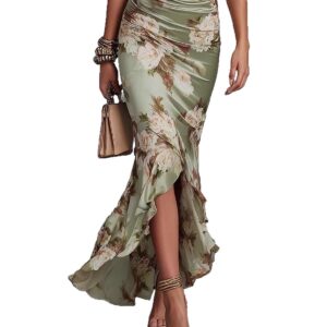 Elegant Long Dress with V-Neck, Fitted Silhouette, Floral Print and Ruffle Hem 5 B1F92A83C1ACD010DE23ED43BB66FE08 1