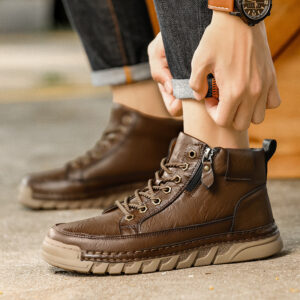 Deal of the day 80 Men’s Winter Martin Boots | Casual Outdoor Leather Ankle Boots with Thick Sole, Warm Lining & Slip Resistant Design