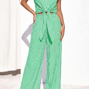 Spring Summer Women's Striped Buttoned Sleeveless Shirt and Pants Set 8 D02083F1A4C5B39F11386E6B3A66EA11 1