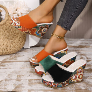 Deal of the day 91 Slope heel thick sole fish mouth patterned high rise sandals