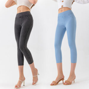 Deal of the day 95 Yoga Denim Capri Pants for Women Low Waist Slim Fit High Elastic Tummy Control Fitness Casual Pants