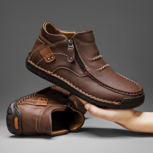 Men's Shoes, Casual And Versatile, Outdoor Casual Slip-On Flat Handmade Leather Shoes, Spring High-Top