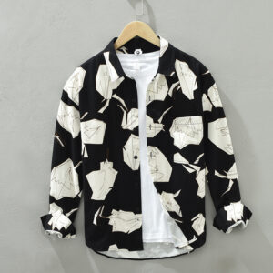 1579 Trend Printed Shirt Men's Long Sleeve Hong Kong Style Japanese Fashion Handsome Loose Casual Shirt