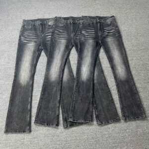 American Style 517 Black And Grey Pattern Cleanfit High Street Style Washed Straight Jeans Retro Vibe Micro Men